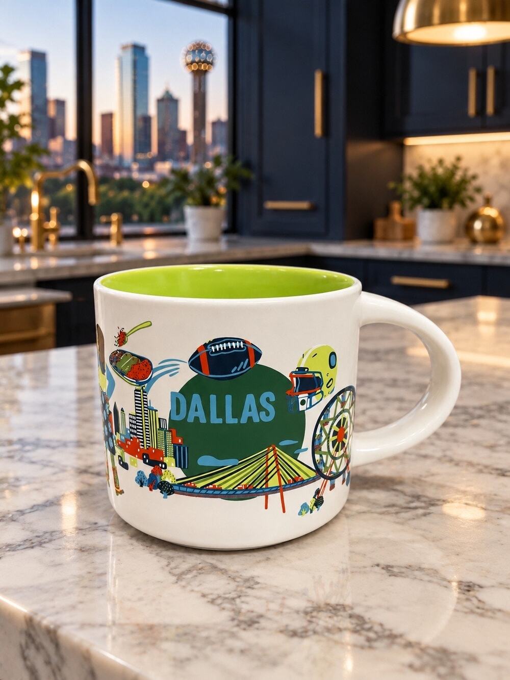 Starbucks Dallas Discovery Series Mug 14 oz Green Interior